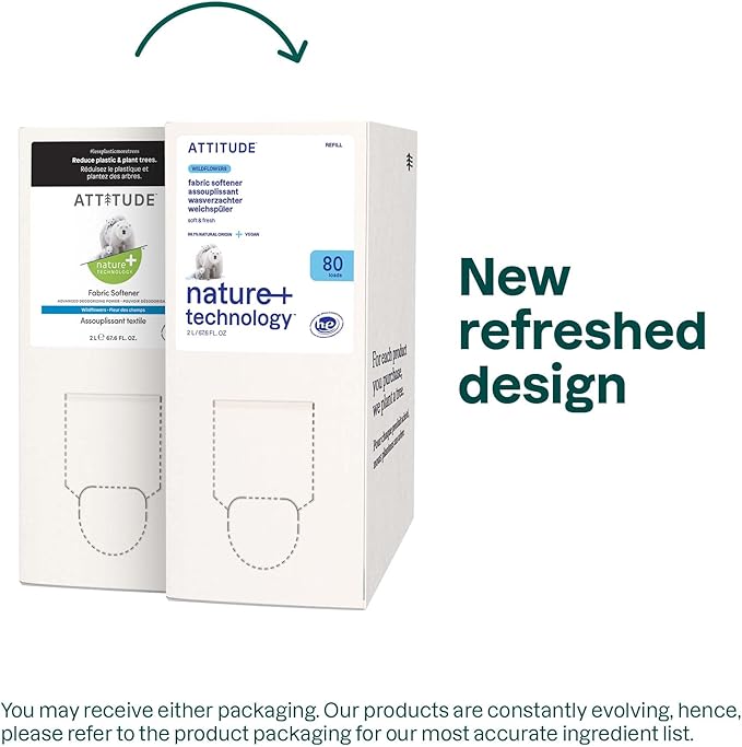 ATTITUDE Liquid Fabric Softener Refill, Plant-Based & Vegan, HE Compatible, Naturally Derived, Wildflowers Scent, 80 Loads, 67.6 Fl Oz