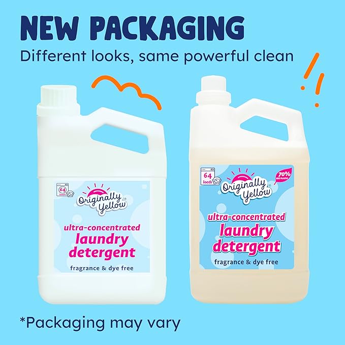 Originally Yellow Natural Unscented Laundry Detergent | Made In USA Natural Laundry Detergent | Stain Removing & Gentle on Sensitive Skin | High-Efficiency for Clean Laundry | up to 128 Loads