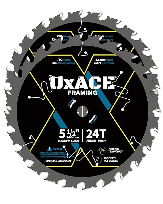 5-1/2-Inch 24-Tooth Circular Saw Blade with 10 mm Arbor, Framing Wood Cutting, Carbide Tip, Thin Kerf, for Plywood, MDF, OSB, Laminated, 2 Pack