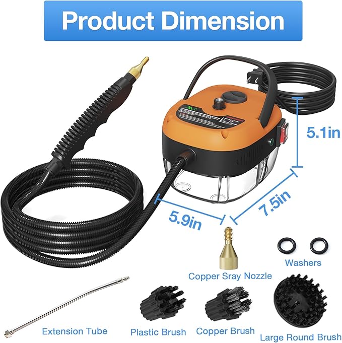 Handheld Steam Cleaner, 2500W Hand-Held High Pressure Portable Cleaning Machine with 3 Brush, High Temperature Steamer for Home Use, Kitchen, Furniture, Bathroom, Car (Orange)