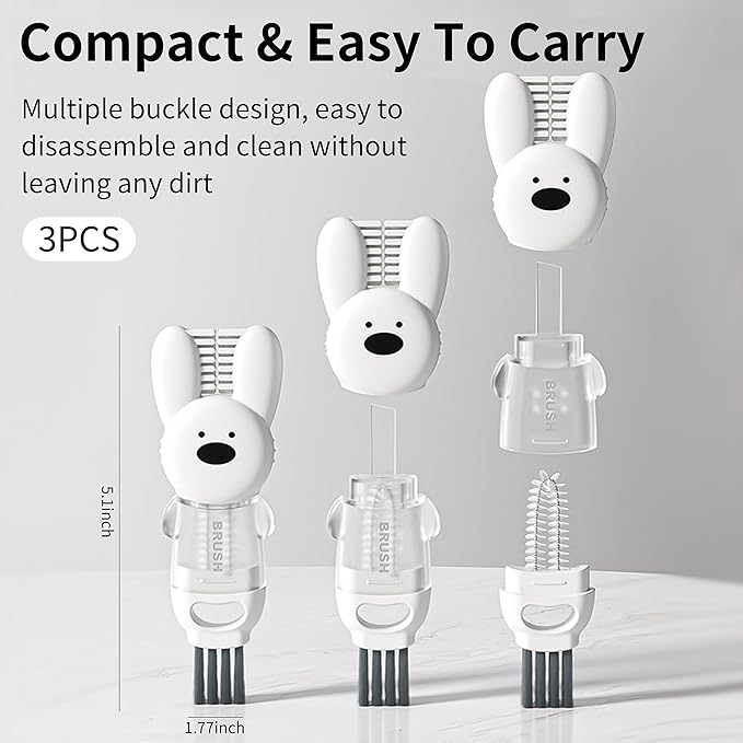 3 PCS Bottle Brush - Upgrade 4 in 1 Cup Lid Gap Cleaning Brush Set, Multifunctional Insulation Bottle Cleaning Tools, Mutipurpose Tiny Silicone Cup Holder Cleaner, Home Kitchen Cleaning Tools
