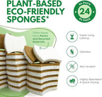 Biodegradable Natural Kitchen Sponges Pack of 24 - Cellulose and Coconut Kitchen Dishwashing Scrubbers - Eco Friendly Non-Scratch Heavy Duty Kitchen Sponges and Scrubbers for Dishes