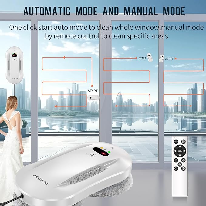Window Cleaning Robot with Auto Water Spray & Smart Navigation, Automatic Window Cleaner Robot for Inside/Outside Glass with Triple Safety System, Edge Detection and Remote Control