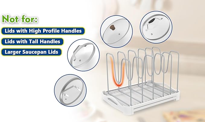 EVERIE Adjustable Bakeware Organizer Pot Lid Holder Rack for Pots, Cake Molds, Cutting Boards, Mats, Cookware, GS02SS, Pack of 2
