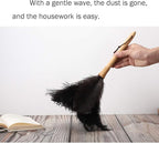 Feather Duster, Ostrich Feather Duster Ddzmz Fluffy Natural Genuine Ostrich Feathers and Reusable Wooden Long Handle Large Ostrich Feather Duster Cleaning for Housewife Black Length 16" 1Pack