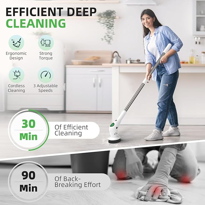 Electric Spin Scrubber, 9 in 1 Cordless Cleaning Brush with Type C USB Port, Charger, 3 Adjustable Speed, LED Display, Electric Scrubber for Cleaning Bathroom Tub Tile Floor