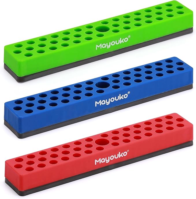 Mayouko 3PCS 1/4" Magnetic Hex Bit Holder Rack Organizer, 129 Holes, 1/4-Inch Drill Bit Holder, 3 Racks, Magnetic Bit Holder with Magnet Base for Screwdriver Bits