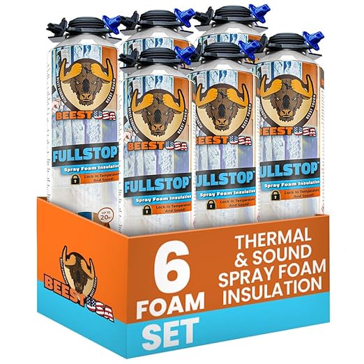 BEEST FullStop Spray Foam Insulation for Wall & Attic (120 Board ft/sq.ft) Perfect Heat & Acoustic Proofing for Reduced Energy Bills - One Component Polyurethane Foam Insulation Can - 6 Pack (26.8 oz)