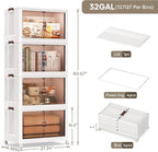 Jalove 120Gal Large Storage Bins with lids, 480QT Plastic Stackable Storage Containers with Wheels, Collapsible Closet Organizer and Storage Drawers,Clothes Organization for Cabinet Home, 4Pack White