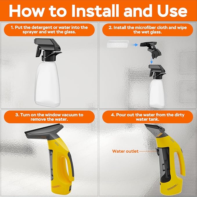 All-in-One Electric Window Vacuum Squeegee Set, Streak-Free Cordless Window Cleaner Tool with Extra Sprayer, Glass Cleaner Tool for Windows, Mirrors & Smooth Surfaces