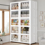 600Qt Stackable Storage Bins with Lid and Wheels, 150Gal Plastic Closet Organizer and Storage Drawer, Large Collapsible Storage Box Cabinet with Clear Door for Home Kitchen Office, 5Pack White