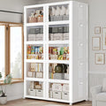 1000Qt Stackable Storage Bins with Lid and Wheel, 250Gal Plastic Closet Organizer and Storage Drawer, Large Collapsible Storage Box Cabinet with Clear Door for Home Kitchen Office, 5Pack White