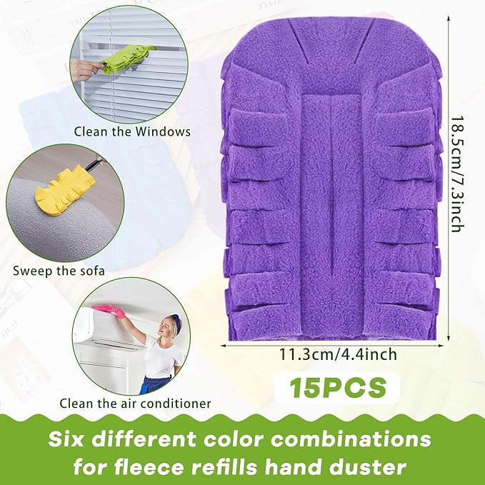Zubebe 15 Pcs Duster Refill Reusable Fleece Duster Refills Feather Flat Dusters Multi Surface Washable Cleaning Pads Tools for Home, Blinds, Car, Pet, Furniture, Fans (Dark Color)