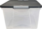 HOMZ 4-Pack Secure Latch, Clear Plastic Storage Organizer Bins, 15 Quart, Gray Lid - Stackable Container Boxes for Bedroom, Bathroom, Garage, and Office Organization