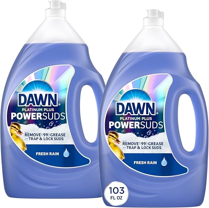 Dawn Platinum Plus PowerSuds Dish Soap Liquid, Dishwashing Liquid, Dish Detergent, Fresh Rain Scent, 51.5 fl oz (Pack of 2)