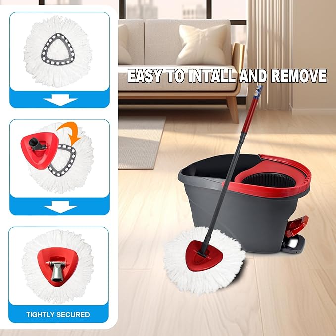 Easywring 1-Tank System,Mop Replacement Heads for O-Ceda Mop Replace Head, Spin Mop Heads Replacements, Microfiber Spin Mop Refills, Easy Cleaning Mop Head Replacement (White-3pcs)