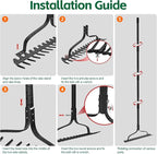 Garden Rake, 49" Adjustable Long Handle Lawn Leveling Bow Rake with 17 Tines, Garden Tool with Heavy Duty Metal for Looseing Soil, Weede Control