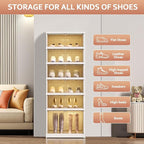 Foldable Shoe Rack Organize 6 Tier Plastic Shoe Shelf, 12 Pairs Collapsible Shoes Storage Bins, Large Folding Shoe Boxes for Closet with Doors, Stackable Storage Shoe Cabinet