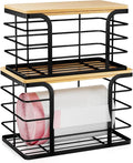 2 Pack Stackable Storage for Kitchen Laundry Pantry Organizers,Trash Bag Holder with Bamboo Top,Wall Mount Garbage Bag Dispenser,Black Large and Small