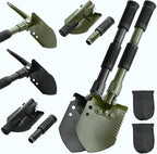 Folding Camping Shovel, Carbon Steel Multi-Tool Survival Shovel for Outdoor, Emergency, Hiking, Car Off-Road (2-Pack)