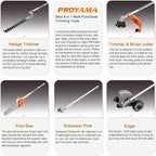 PROYAMA 26cc 6 in 1 Multi Functional Trimming Tools, Gas Hedge Trimmer, Weed Eater, String Trimmer, Brush Cutter, Edger, Pole Saw Chainsaw Pruner with Extension Pole