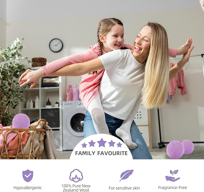 Wool Dryer Balls Handmade Purple XL Pack of 3,Organic Laundry Dryer Balls,100% New Zealand Wool Natural Fabric Softener,Reusable 1000 Loads,Wrinkles Free, Shorten Drying Time,Baby Safe.