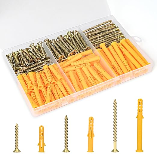 Aovchei Drywall Anchors Kit, 170pcs, 85 Plastic Drywall Anchors and 85 Philips Flat Head Screws, 3 Size #6 * 30#6 * 40#6 * 60, Wall Hanging Kit for Hanging Picture Frame, Shelf Brackets, Curtain Rod