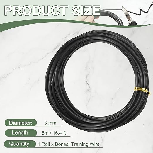 Bonsai Training Wire, 3 mm x 16.4 ft Anodized Aluminum Floral Plant Training Wire Bendable Metal Stems Accessories for Gardening Branch Fixing Crafts (Black)