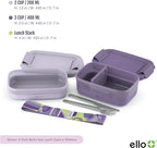 Ello 2-Pack Bento Box Lunch Stack Plastic Food Storage Container | Leak-Proof Locking Plastic Lids | Silicone Base | BPA-Free | Freezer Microwave and Dishwasher Safe | Wisteria