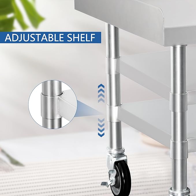 HARDURA Stainless Steel Equipment Work Stand 24" x 24" Prep Table with Under Shelf and Caster for Commercial & Workplace, Home, Hotel, Garage
