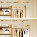L3 Industrial Pipe Closet Organizer System, Wall Mounted Clothes Rack Clothing Racks with 4 Telescopic Rods & 6 Shelves , Heavy Duty Closet System in Wardrobe Closet (Gold)