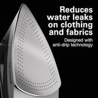 Proctor Silex Steam Iron for Clothes with Durable Stainless Steel Soleplate, 1500 Watts, 8’ Retractable Cord, 3-Way Auto Shutoff, Anti-Drip, Gray and Black (14250)