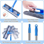 15 Feet High Reach Window Squeegee with Extension Pole(10Ft), 2-in-1 Window Cleaner Tool, Window Washing Kit, Long Window Cleaning Equipment for High Indoor Outdoor Windows Car RV Windshield