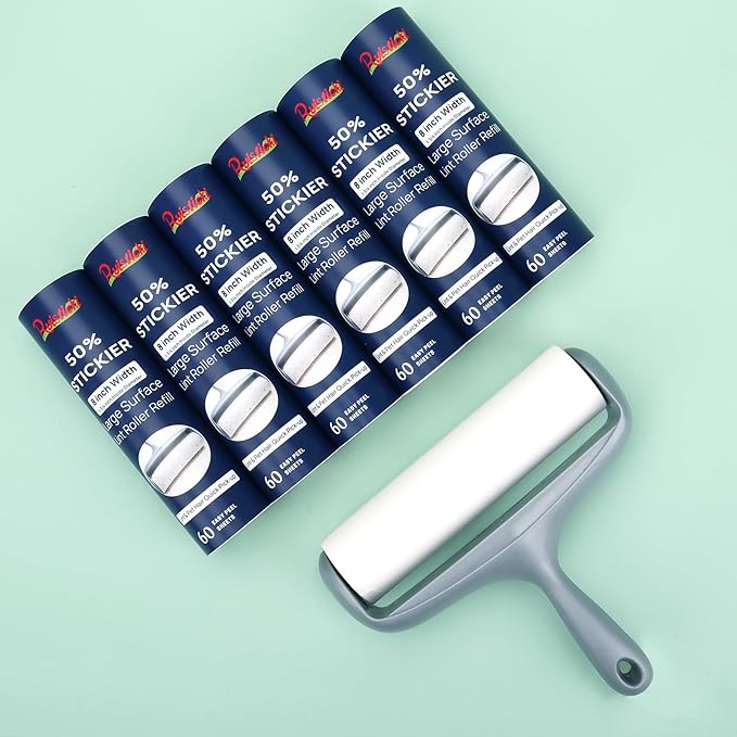 50% Stickier Large Surface Roller Refill for Scotch Brite Pet Hair Pickup Extra Sticky Large Lint Roller 8 inch Sticky Roll Refill 60 Sheets - Pack of 6 Total 360 Sheets