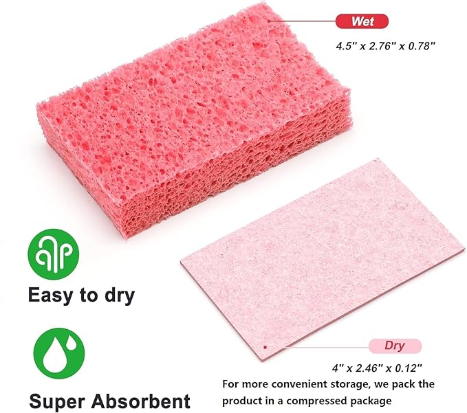 Kitchen Sponges,Heavy Duty Scrub Kitchen Sponge,Clean Tough Messes Without Scratching Sponges Kitchen,Pop Up Eco Sponges DIY White (6 Pack)