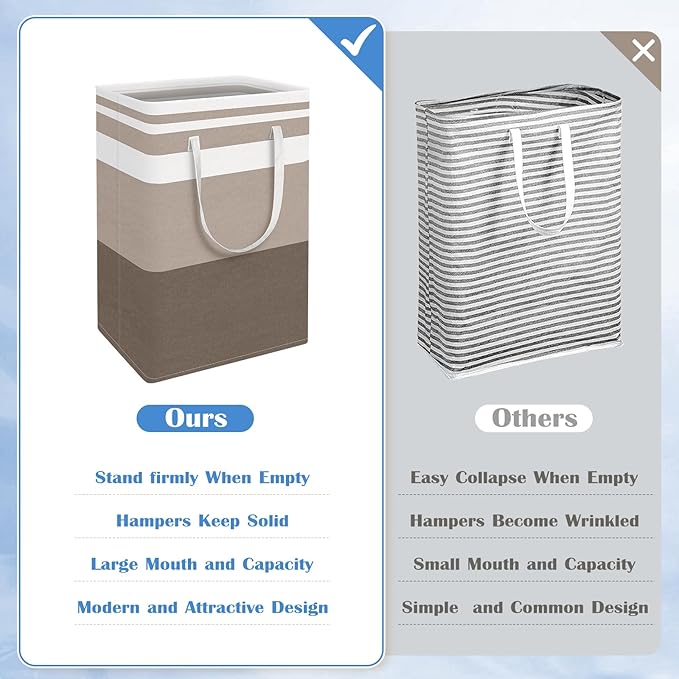 BlissTotes 3-Pack Laundry Basket, Freestanding＆Waterproof Laundry Hamper, Collapsible Tall Clothes Hamper with Easy Carry Handles for Clothes, Towels in the Family and Dorm,Gradient Khaki,100L