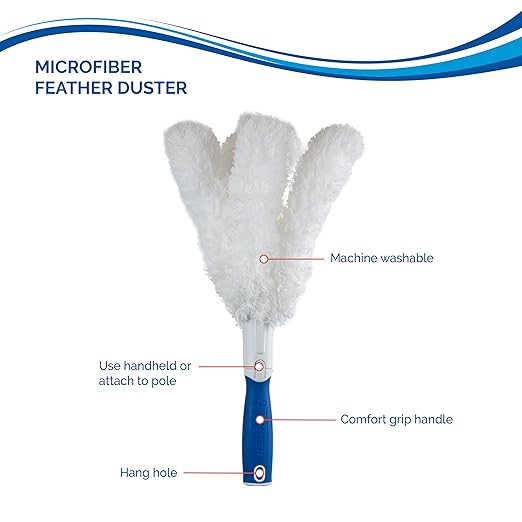 Unger Microfiber Feather Duster for Cleaning, Household Dusting, Cleans Fragile Objects, Machine Washable, Attaches to a Pole