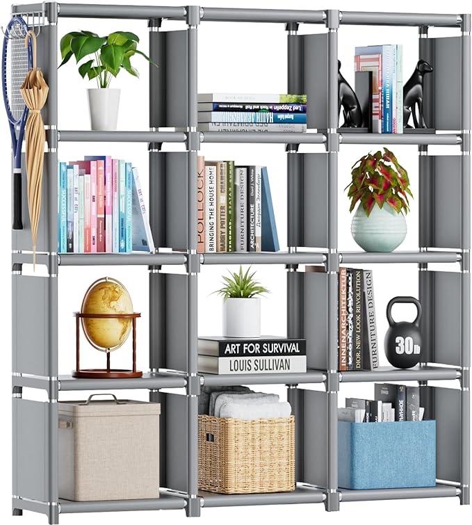 Mavivegue Book Shelf, 12 Cube Storage Organizer, DIY Bookcase, Metal Cube Bookshelf, Cubbies Closet Storage Organizer Shelves for Bedroom,Living Room,Home,Office