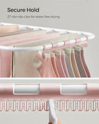 SONGMICS Clothes Drying Rack, with Sock Clips, Metal Laundry Rack, Foldable, Space-Saving, Free-Standing Airer, with 2 Height-Adjustable Gullwings, Indoor Outdoor Use, White and Pink ULLR052P01