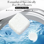 24PC Washing Machine Cleaner Tablets, Formulated for Pet Owners, Pet Hair Remover, Deodorizer, Work with Top & Front Load, HE, Deep Cleaning Descaler, Removes Residue and Odors, Septic Safe