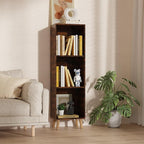 Lkeiyay Wooden 3 Cube Open Bookcase,3 Tier Mid-Century Bookshelf with Legs, Modern Storage Display Cabinet Organizer Bookshelves for Bedroom,Living Room,Office (Rustic Brown)