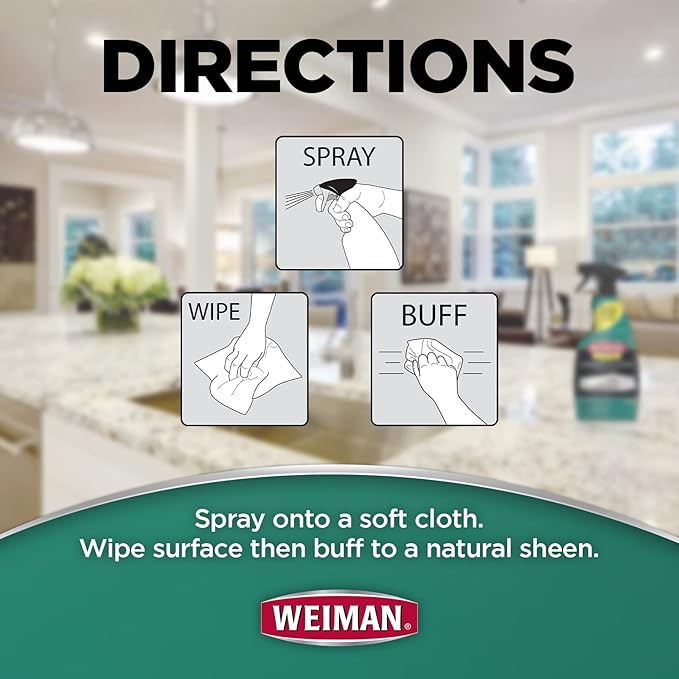 Weiman Disinfectant Granite Daily Clean & Shine (2 Pack with Polishing Cloth) Safely Clean Disinfect and Shine Granite Marble Soapstone Quartz Quartzite Slate Limestone Corian Laminate Tile Countertop