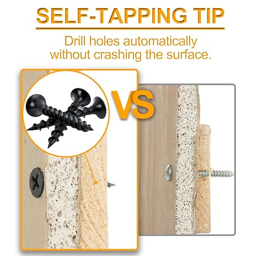 KURUI #6 * 1in Drywall Screws, Dry Wall Screws for Drywall Wood, 266Pcs Coarse Thread Sheetrock Screws - Black Bugle-Head Phillips Self Tapping Wood Screws