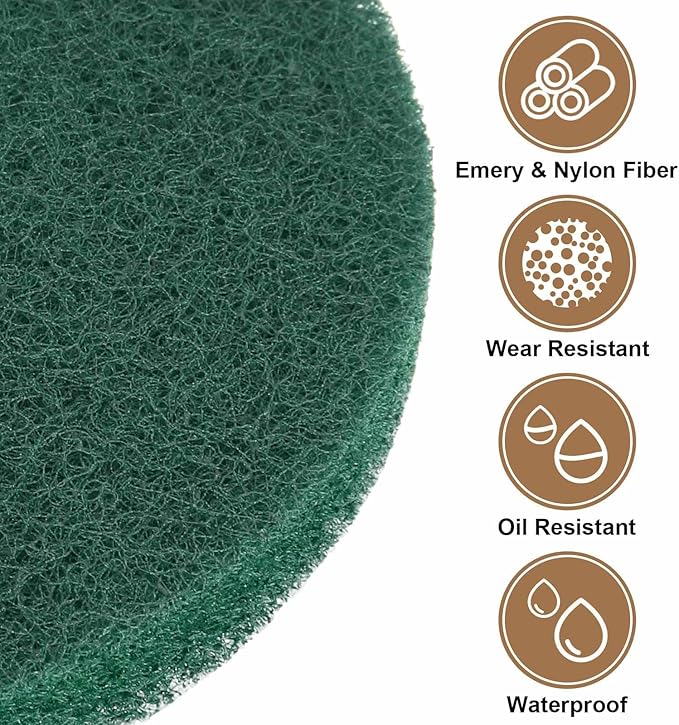 HARFINGTON 6pcs Scrubber Scouring Pads 180 Grits 2 Inch Drill Power Brush Hoop and Loop Surface Conditioning Disc Drill Scuffing Disc Scrub Pads for Home Kitchen Cleaning, Green