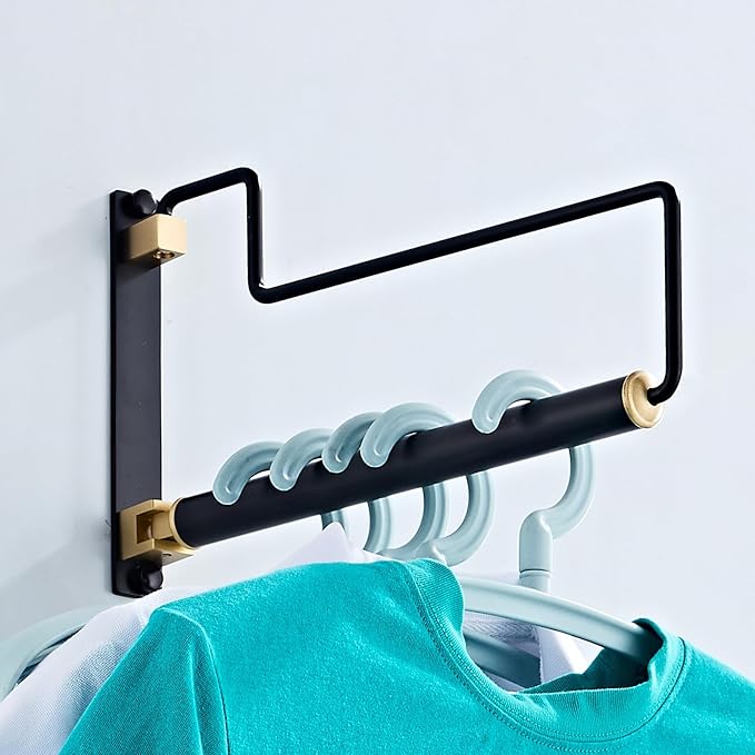 NEWRAIN Clothes Drying Rack, Laundry Racks for Drying Clothes, Wall Mounted Swing Arm Clothes Hanger for Laundry Room, Garage, Indoor & Outdoor Use,Black
