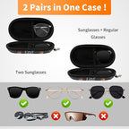 Double Eyeglasses Case, Hard Shell Dual Sunglasses Organizer with Zipper Clip Travel Glasses Storage for Women Men