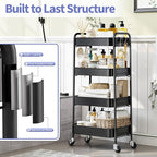 TOOLF 4-Tier Metal Rolling Cart with Wheels, Storage Utility Organizer Cart for Kitchen, Bathroom, Office, Baby Essentials & Makeup - Lockable Casters, Easy Assembly, Large Capacity, Black