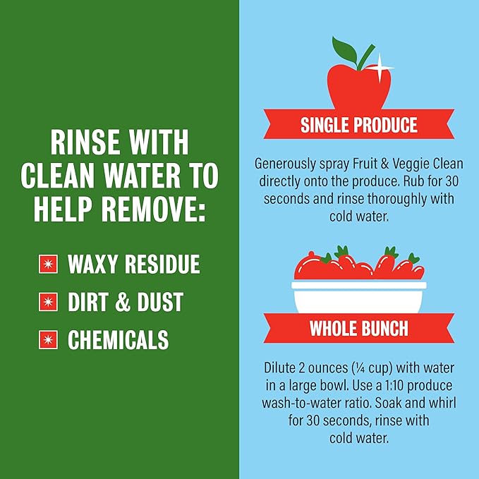Rebel Green Fruit & Veggie Wash - Natural Produce Wash - Plant-Based Vegetable Wash Spray - Fruit and Vegetable Wash with No Aftertaste - Sustainable Food Wash - (34 oz Refill Bottles, 6 Pack)