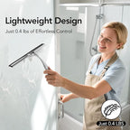Shower Squeegee for Shower Glass Door with Adhesive Hook, Stainless Steel Squeegee for Shower Glass, Window Squeegee for Cleaning Tile Wall, Mirror, Car(10", Silver)