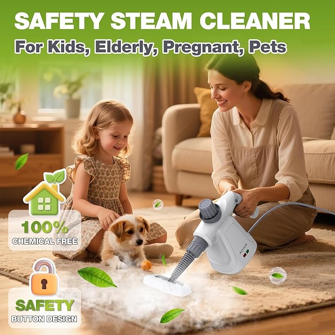 Pressurized Handheld Steam Cleaner, Portable Steam Cleaner Multipurpose for Home, Multi-Surface Steam Cleaner for Tile, Grout, Windows, Bathroom, Kitchen, Car Cleaning (White)
